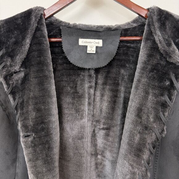 Coldwater Creek Faux Suede Faux Fur Hooded Coat 1X (16W–18W) with Toggle Closure - Picture 5 of 12